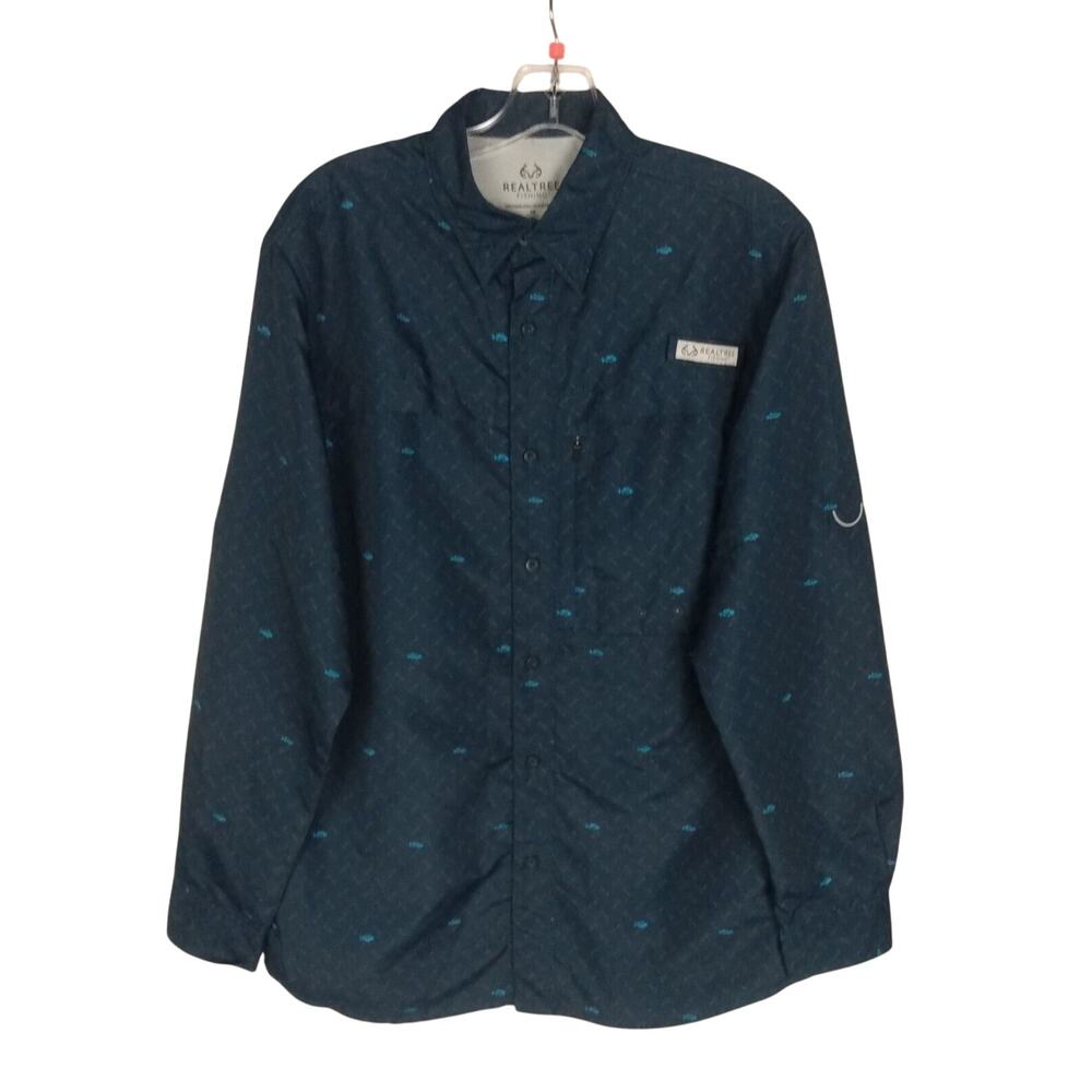 Realtree Fishing Shirt Mens Sz. Small Blue Fish Print Vented Long Sleeve‎